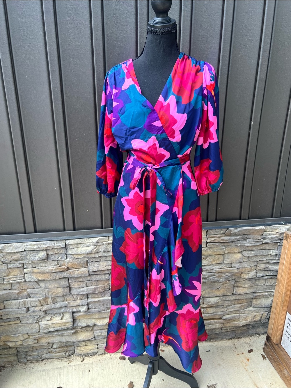 Sam Edelman Bold Floral Wrap Dress in Pink & Blue